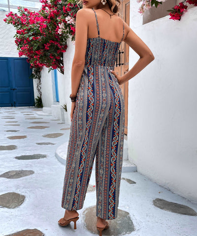 The Urban Boho Jumpsuit - Paisley Spaghetti Strap Floral Print Casual Fit Jumpsuit