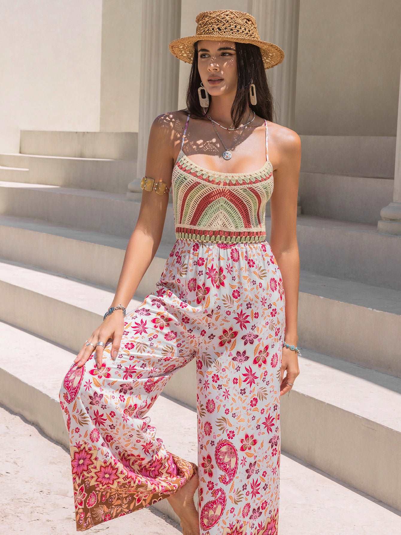 Beautiful Pink Floral Sleeveless/Backless Summer Jumpsuit