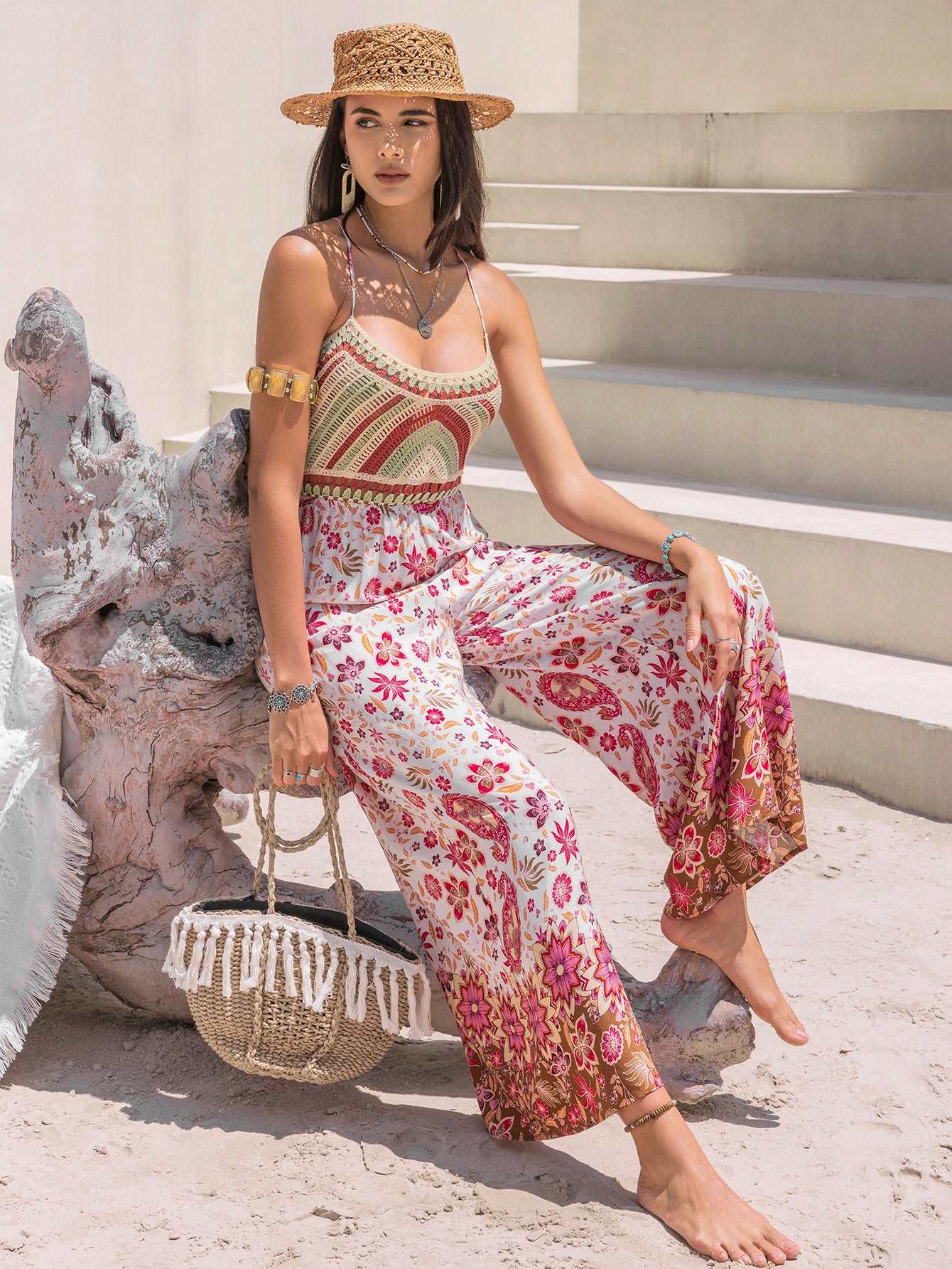 Beautiful Pink Floral Sleeveless/Backless Summer Jumpsuit