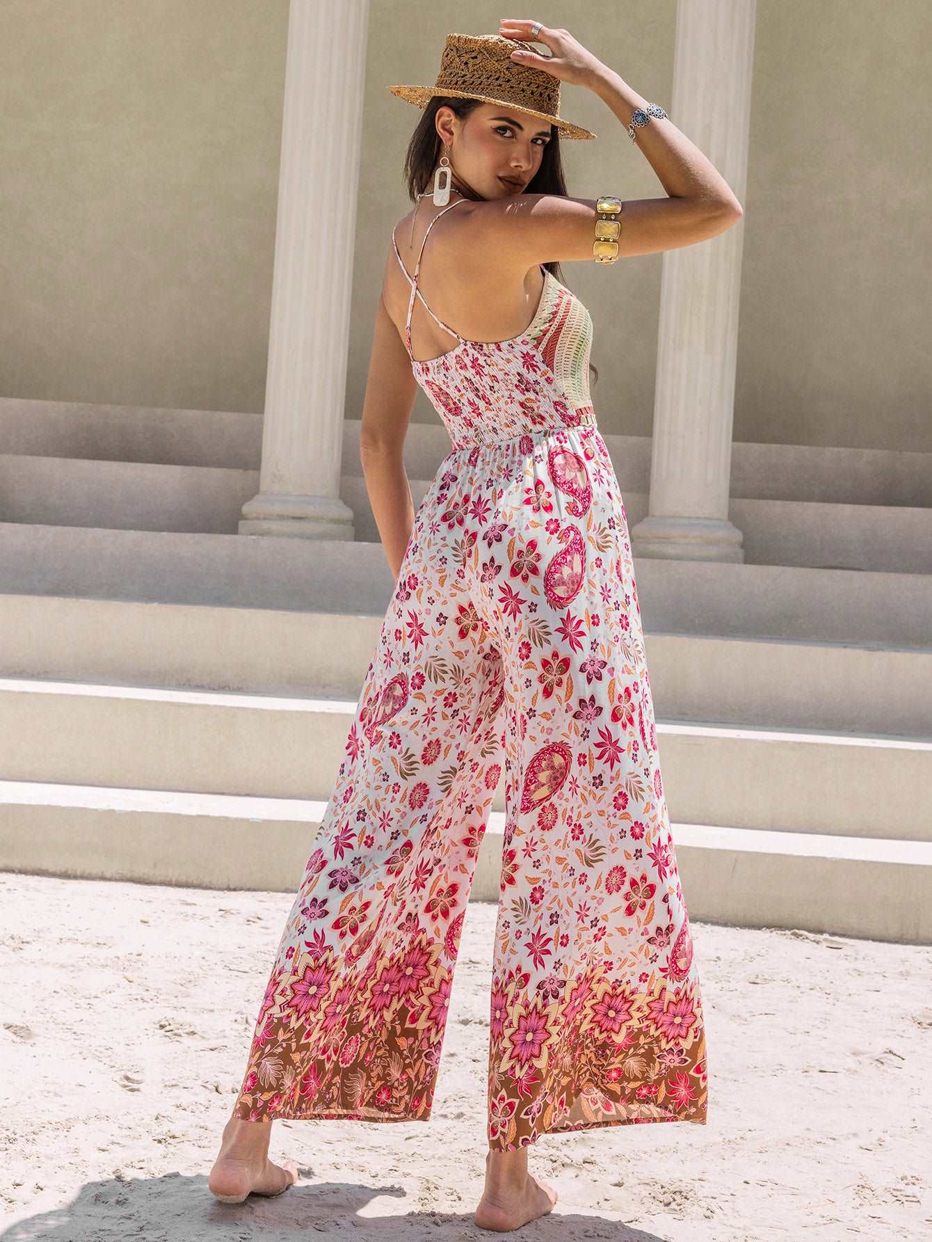 Beautiful Pink Floral Sleeveless/Backless Summer Jumpsuit