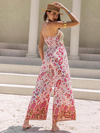 Beautiful Pink Floral Sleeveless/Backless Summer Jumpsuit