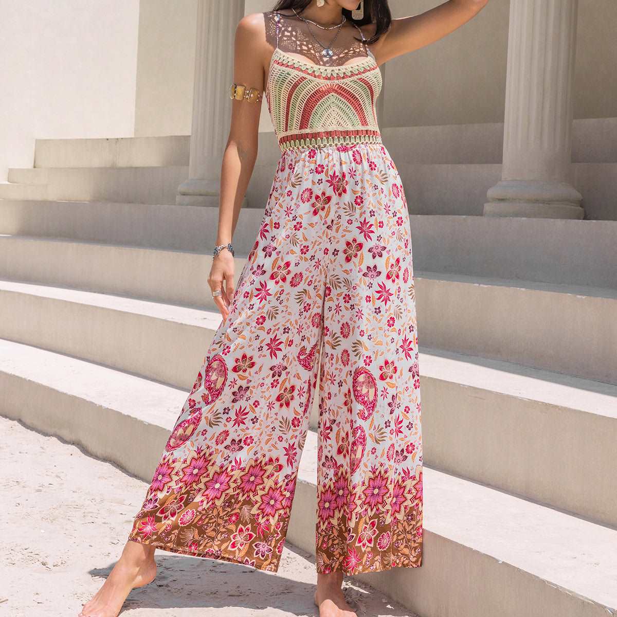 Beautiful Pink Floral Sleeveless/Backless Summer Jumpsuit