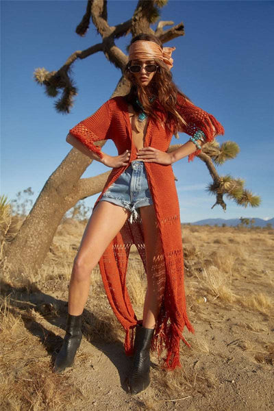 The Urban Boho Sexy Knitted Tassel Cover up - Vacation Music Fest Travel Outfit