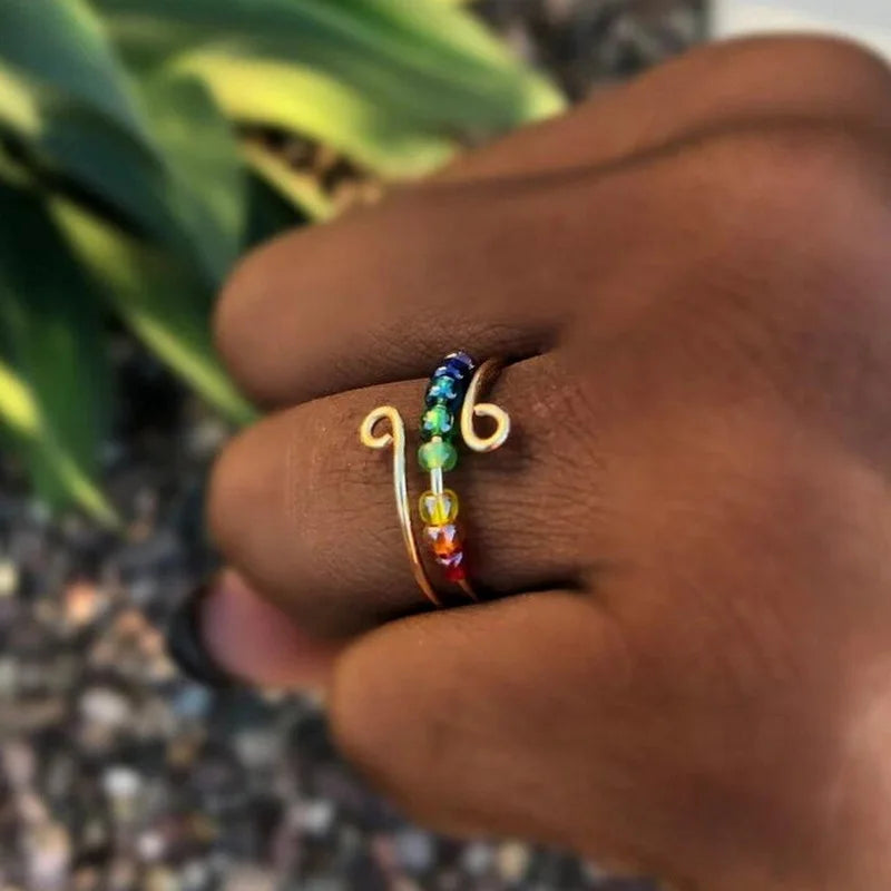 Bohemian Rainbow Beads Anti-Anxiety Rotating Ring