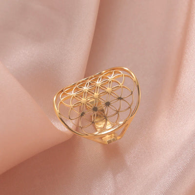 Vintage Flower of Life Boho Style Ring - Unique Adjustable Stainless Steel