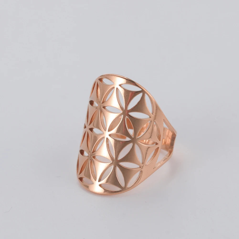 Vintage Flower of Life Boho Style Ring - Unique Adjustable Stainless Steel