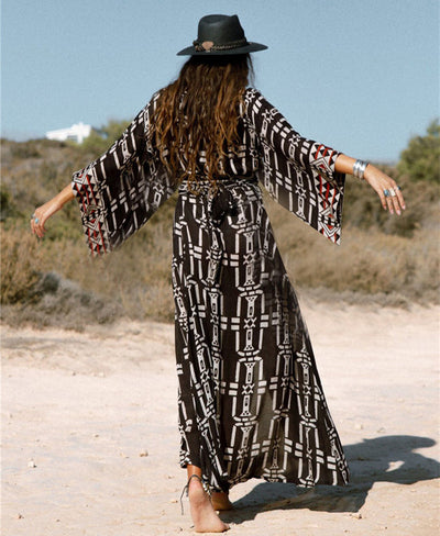 Ultra Sleek Tribal Style Cardigan Loose Vacation Sun Protection Cover Up