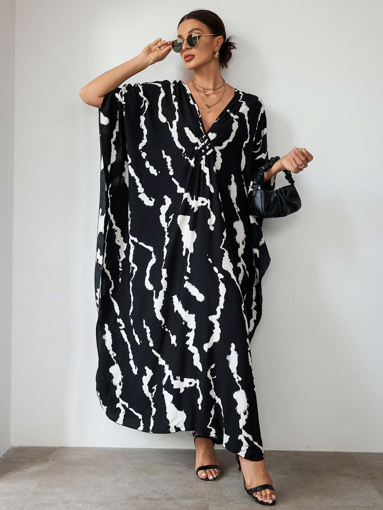 Beautiful Loose Casual Fit Elegant Print Black/White, Multicolor Robe - Beach Jacket Maxi Dress Bikini Cover