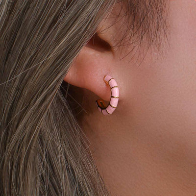 Personality Trend Earrings Jewelry Women Stainless Steel Plated 18K Colorful Wheel C Shaped Ear Studs