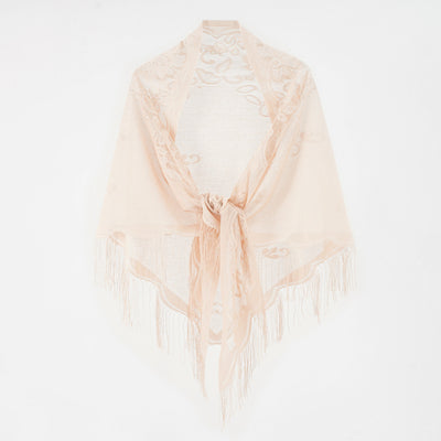 Elegant Nylon Hollow Cutout Breathable Tassel Shawl Women Scarf