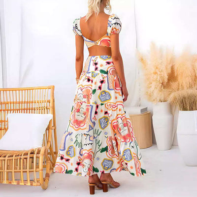 Colorful Print 2pc Top/Midi Dress set for travel/vacation