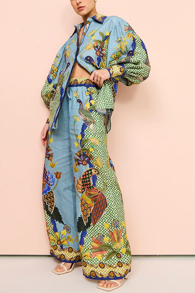 Jumpsuit boho style, bohemian fashion, boho outfits Peacock Printed Sexy-cool Two Piece Suit for Women