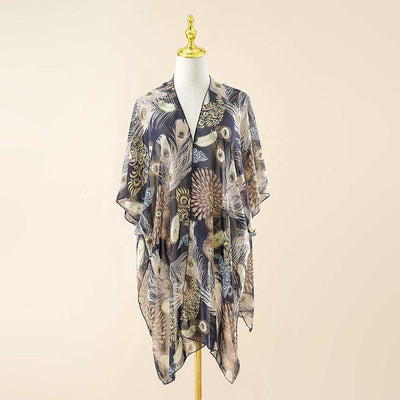 Beautiful Spring/Summer Peacock Open Screen Printing Pattern Shawl Sun Protection Sunshade Cardigan Coat