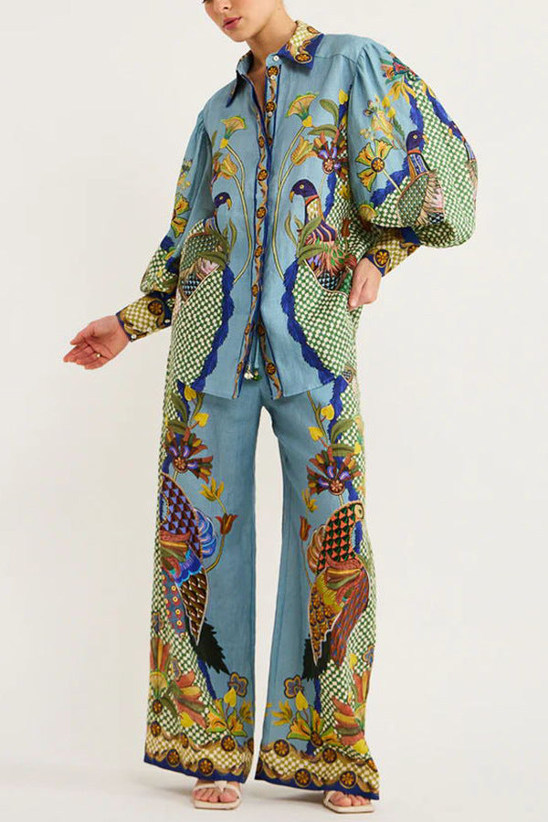 Jumpsuit boho style, bohemian fashion, boho outfits Peacock Printed Sexy-cool Two Piece Suit for Women