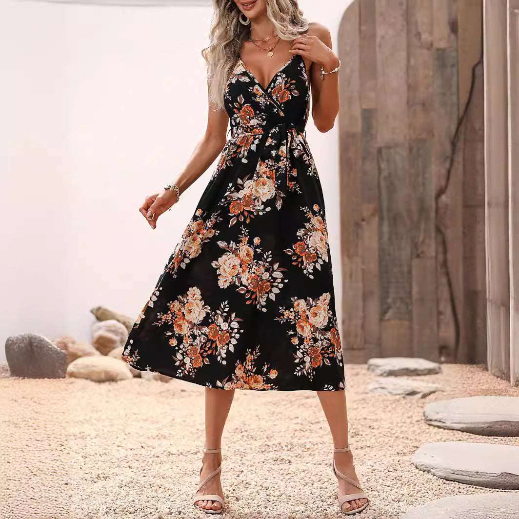 Spring/Summer Boho Floral Print Strap Dress