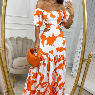 Dresses boho style, bohemian fashion, boho outfits Elegant Floral Print Off Shoulder Dress