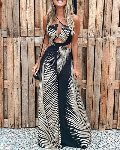 Black/Gold Boho Style Sexy Beach Jumpsuit