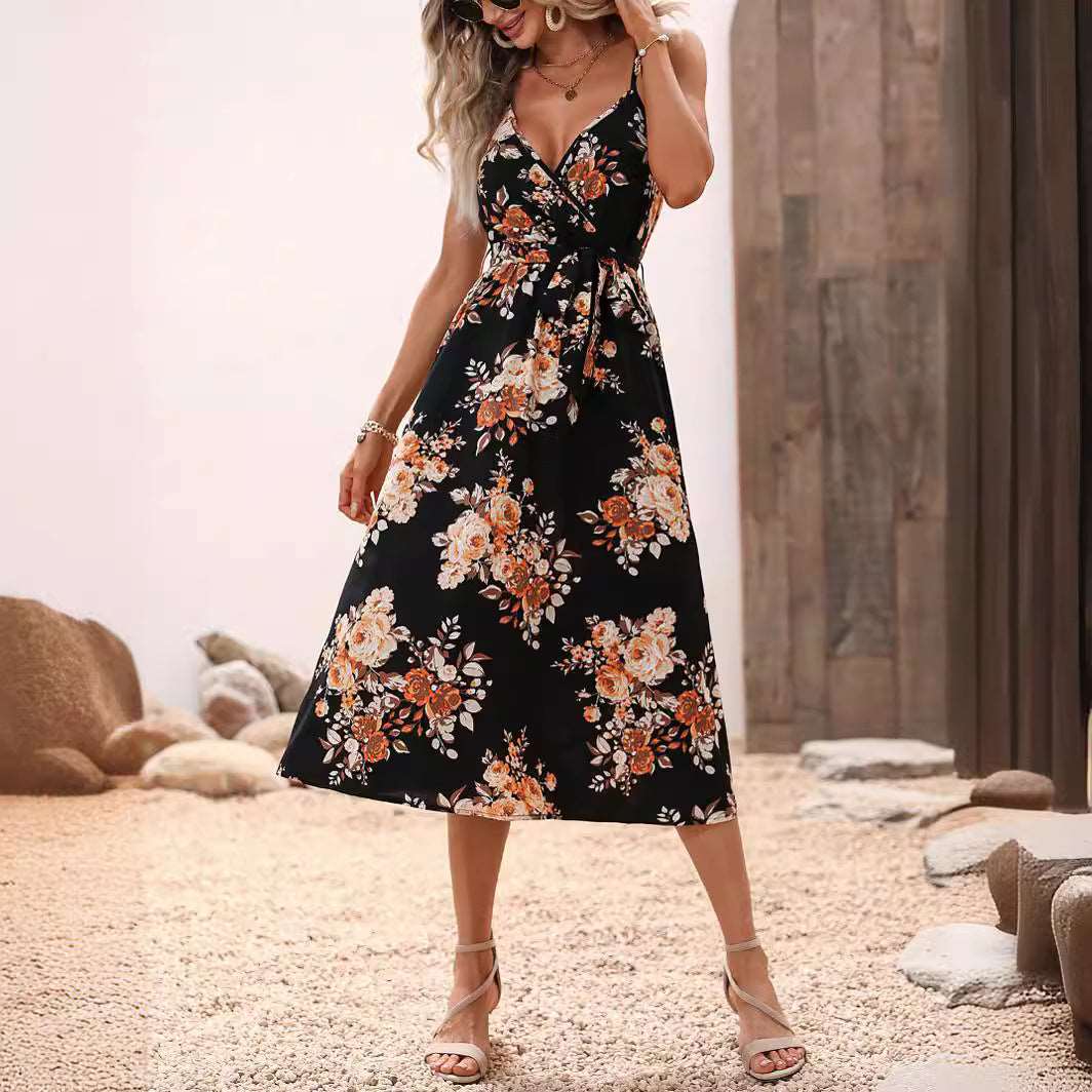 Spring/Summer Boho Floral Print Strap Dress