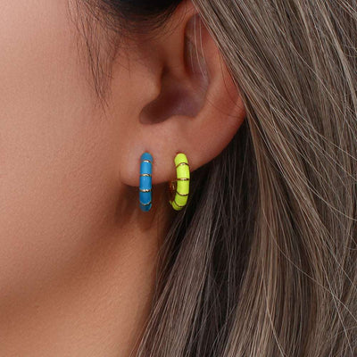 Personality Trend Earrings Jewelry Women Stainless Steel Plated 18K Colorful Wheel C Shaped Ear Studs