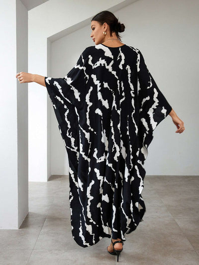 Beautiful Loose Casual Fit Elegant Print Black/White, Multicolor Robe - Beach Jacket Maxi Dress Bikini Cover