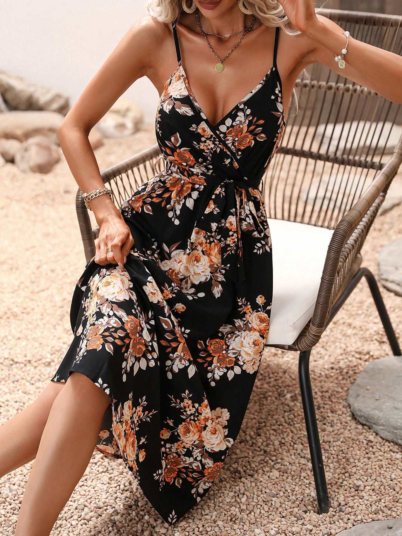 Spring/Summer Boho Floral Print Strap Dress