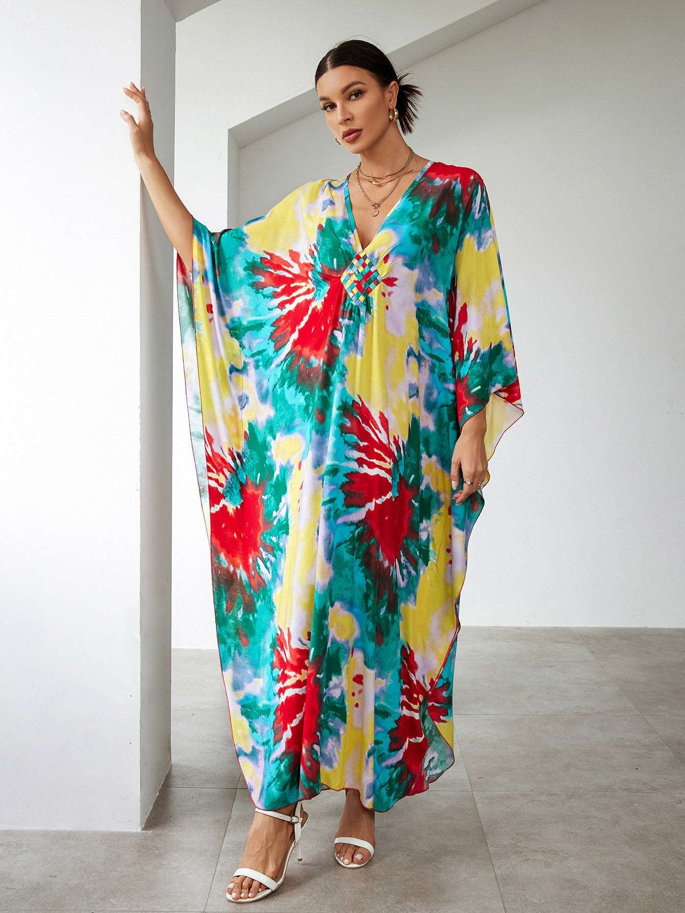 Beautiful Loose Casual Fit Elegant Print Black/White, Multicolor Robe - Beach Jacket Maxi Dress Bikini Cover