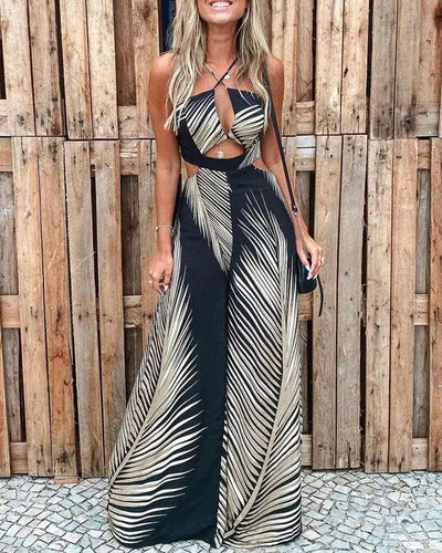 Black/Gold Boho Style Sexy Beach Jumpsuit