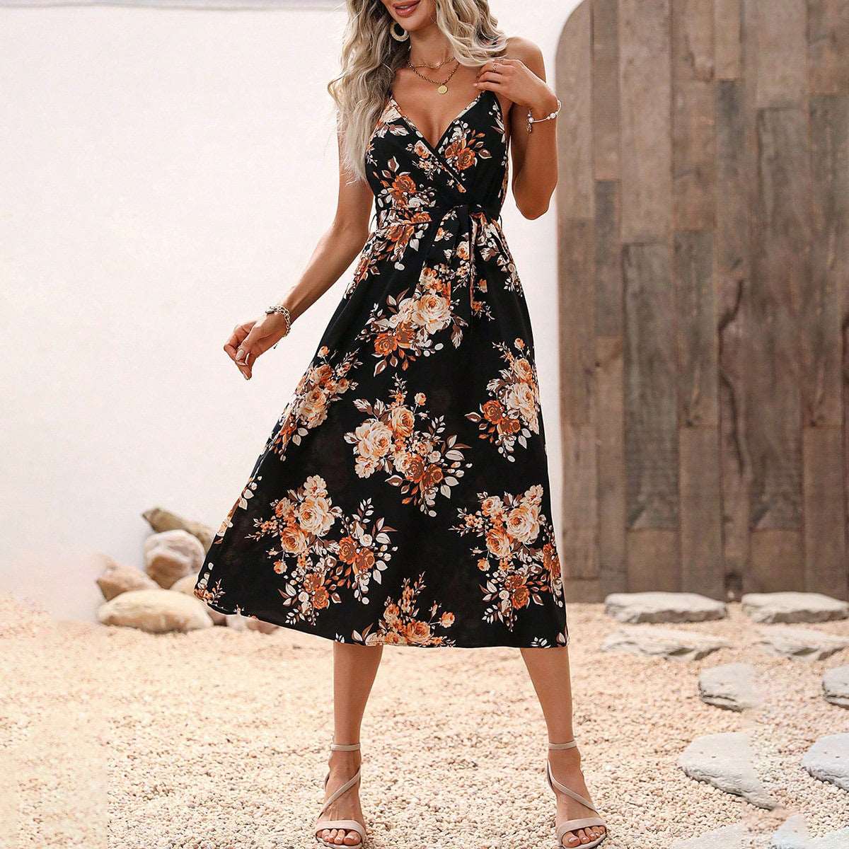 Spring/Summer Boho Floral Print Strap Dress