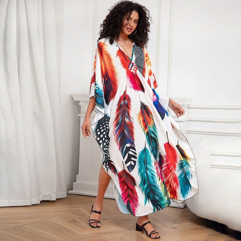 Cover Ups boho style, bohemian fashion, boho outfits Colorful Cover Up - Loose plus Size Multicolor Print Robe Beach Cover up Dress