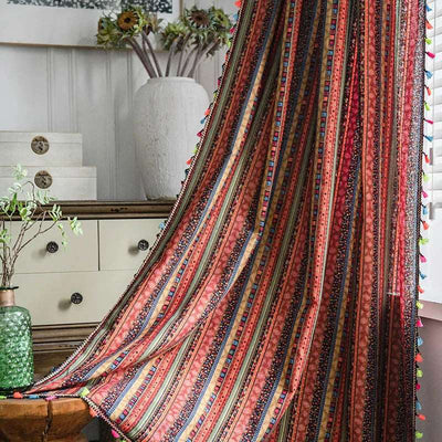 Moroccan Style Multicolor Glided Striped Linen Bohemian Curtains