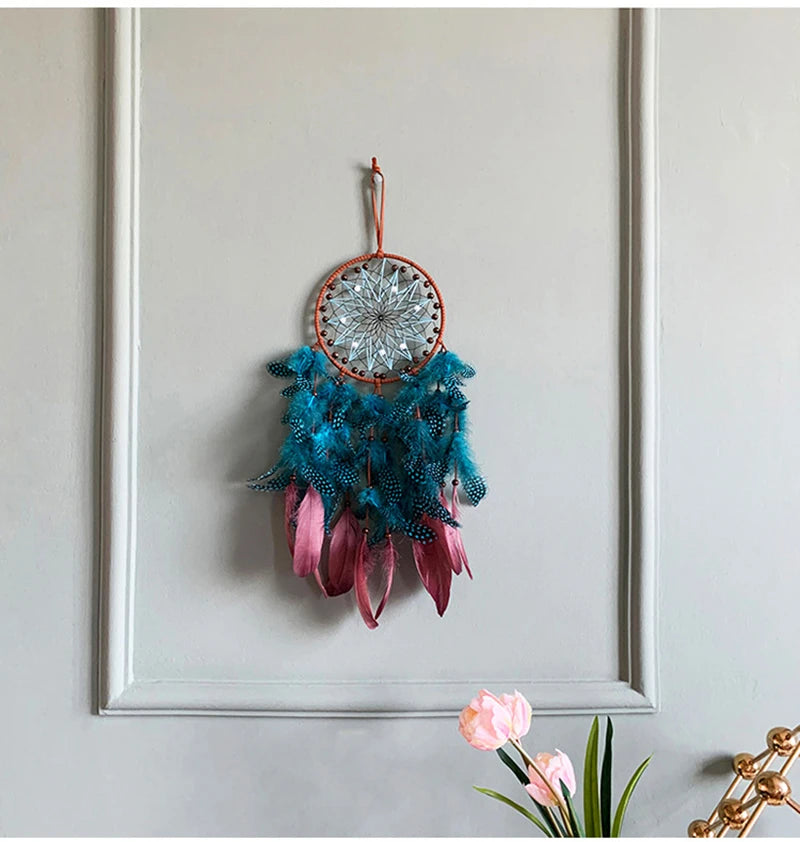 Vintage Handmade Light Up Feather Dream Catcher/Wind Chime