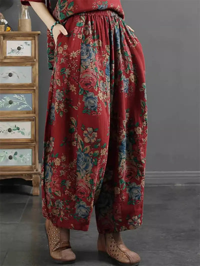 Design Versatile Retro Ethnic Style Cotton Harem Pants - Elastic Waist