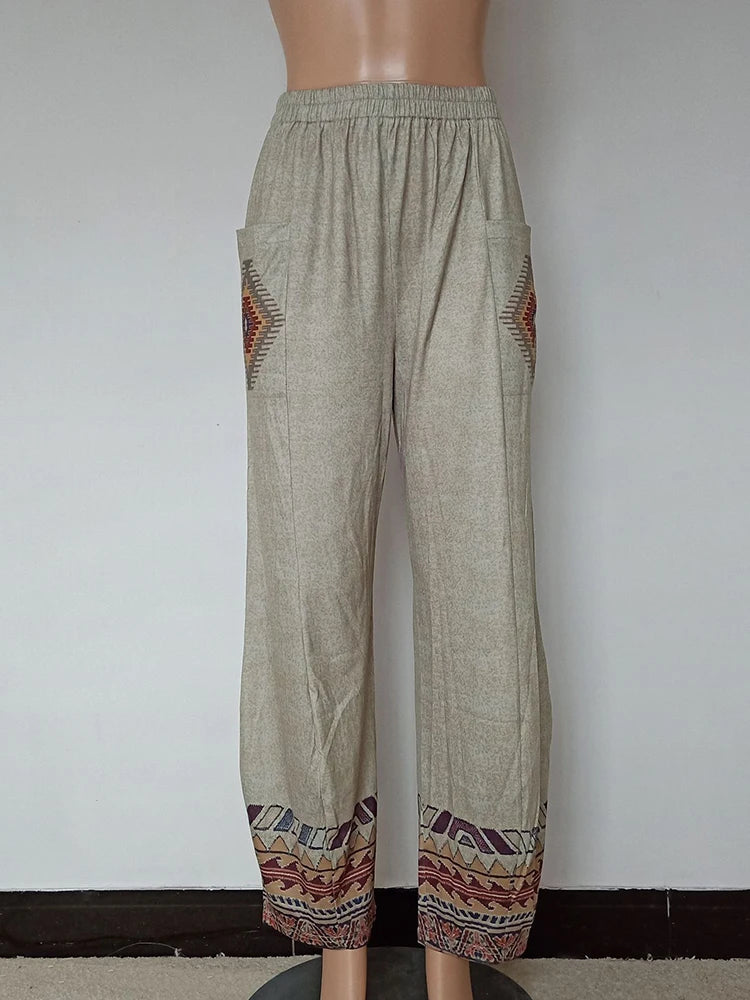 Japan Style Boho Wide Leg Women's Harem Pant - Casual Vintage Ethnic Style With Pocket