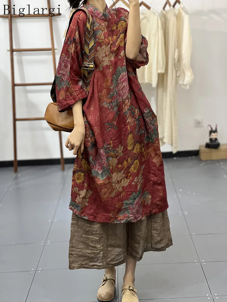 Oversized Floral Ethnic Boho Style Dress Loose Fit