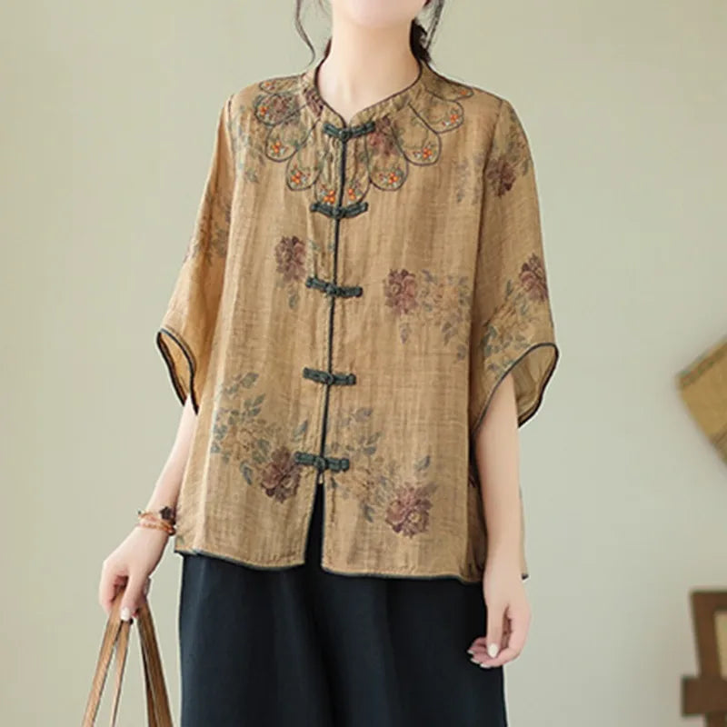 Casual Asian Style Vintage Floral Embroidery Loose Top [New Arrival]