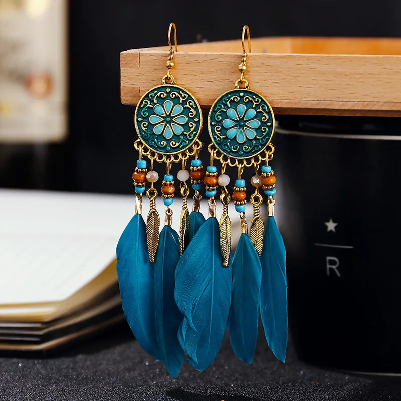 Urban Boho Long Feather Dangle Handmade Earrings 30+ Styles 1000+ Sold BEST SELLER