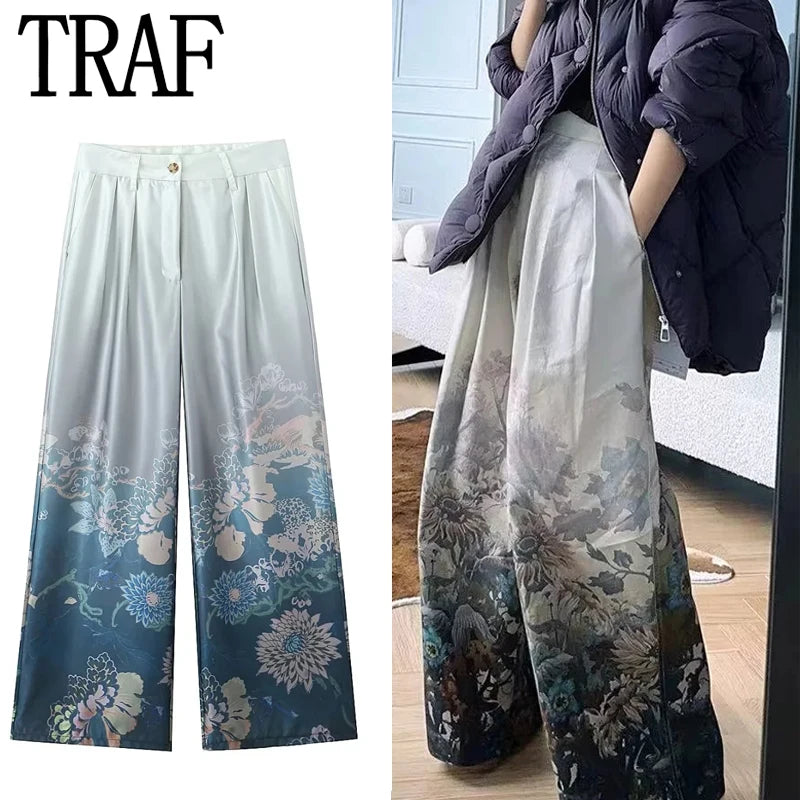 UB x TRAF Satin Straight Pant Spring 2024 High Waist Japanese Trousers