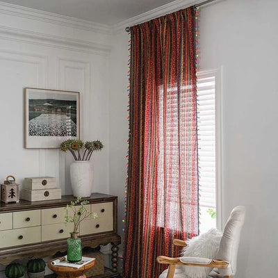 Moroccan Style Multicolor Glided Striped Linen Bohemian Curtains