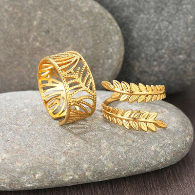 Bohemian Style Vintage Plant Leaves Adjustable Open Ring For Women Jewelry Non-fading