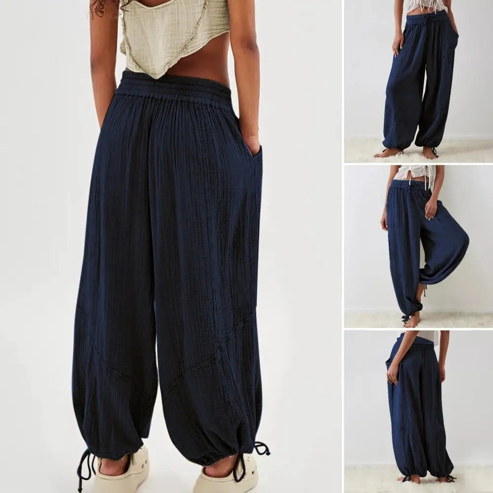 The Urban Boho Harem Pant - Summer Casual Vintage Cotton Linen Pants Elastic Waist