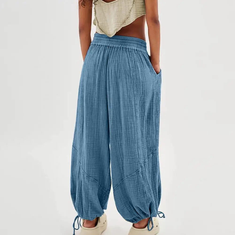 The Urban Boho Harem Pant - Summer Casual Vintage Cotton Linen Pants Elastic Waist