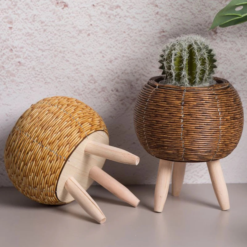 a person sitting on a chair next to a potted plant 