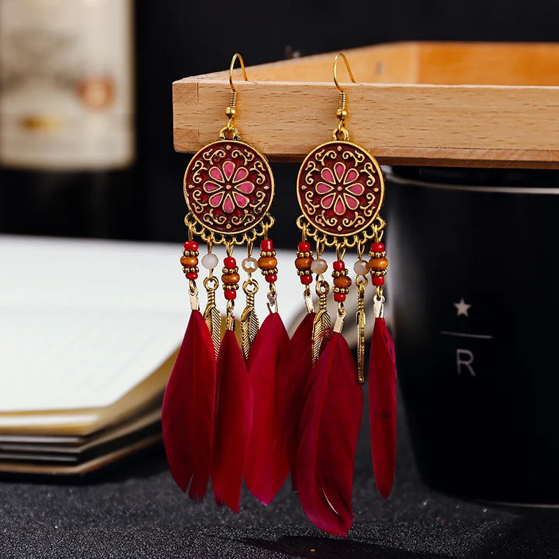 Urban Boho Long Feather Dangle Handmade Earrings 30+ Styles 1000+ Sold BEST SELLER