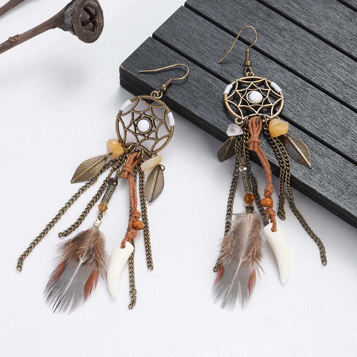 Dream Catcher Earrings and Choker Set Retro Feather Tassel