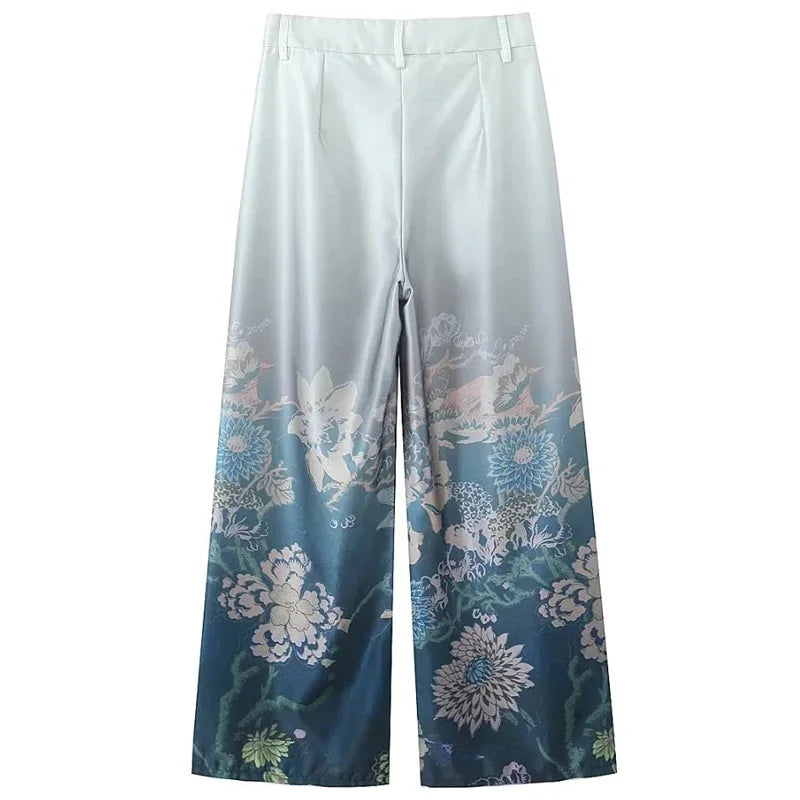 UB x TRAF Satin Straight Pant Spring 2024 High Waist Japanese Trousers