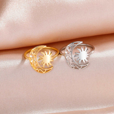 Skyrim Crescent Moon Sun Ring - Stainless Steel Open Finger Rings Trendy Bohemian Jewelry