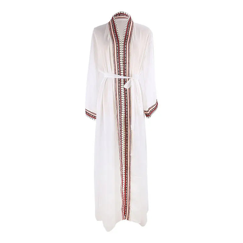 Ultra Stylish Chiffon Long Maxi Kimono Cardigan - Any Season Embroidery Edge with Belt