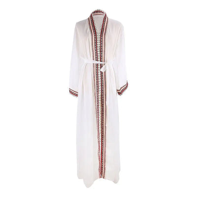 Ultra Stylish Chiffon Long Maxi Kimono Cardigan - Any Season Embroidery Edge with Belt