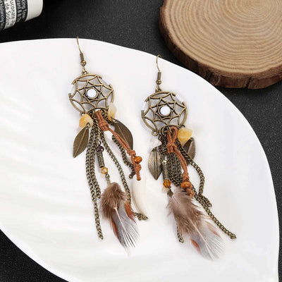 Dream Catcher Earrings and Choker Set Retro Feather Tassel