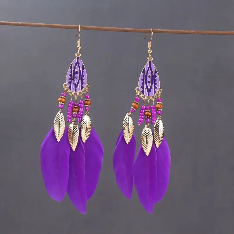 Urban Boho Long Feather Dangle Handmade Earrings 30+ Styles 1000+ Sold BEST SELLER